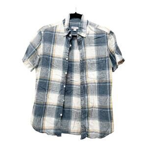 Merona Blue Plaid Button Up Shirt Casual Collared Button Down Size Small